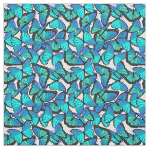 Söt Blue and White Morpho Butterfly Patterned Tyg