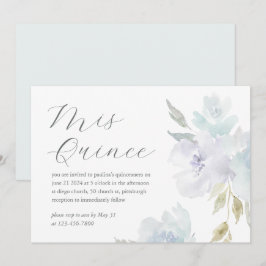 Söt Blue Blommigt 15 år Birthday Quinceañera Inbjudningar