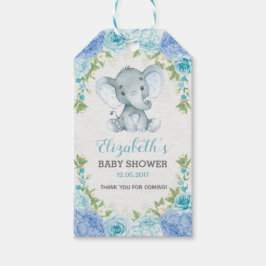 Söt Blue Blommigt Jungle Elephant Baby Shower Presentetikett
