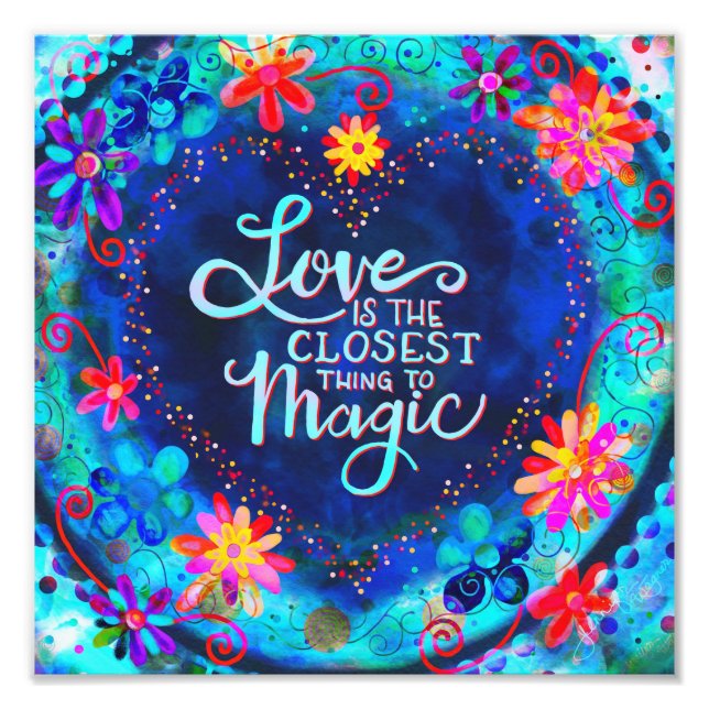 Söt Blue Blommigt Kärlek Heart Fototryck (Framsidan)