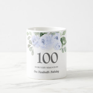 Söt Blue Blommigt Kvinnor 100:e födelsedagsgåva Kaffemugg