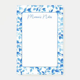Söt Blue Blommigt Löv Modern Personlig Post-it Block