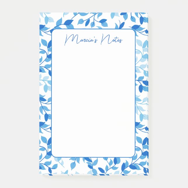 Söt Blue Blommigt Löv Modern Personlig Post-it Block (Framsida)