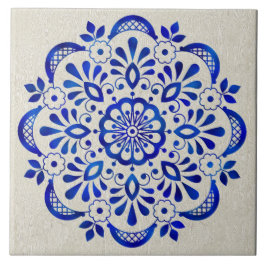 Söt Blue Blommigt Mandala Ceramic Tile. Kakelplatta