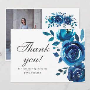 Söt Blue Blommigt Quinceañera Photo Tack Inbjudningar