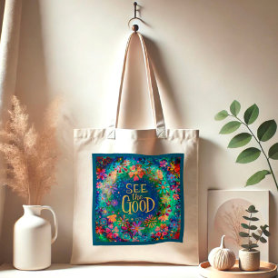 Söt Blue Blommigt Se Bra Inspiritivity Tygkasse