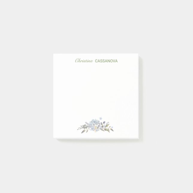 Söt Blue Blommigt Watercolor Personlig Post-it Block (Framsida)