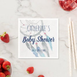 Söt Blue Boho Dreamcatcher Baby Shower Pappersservett