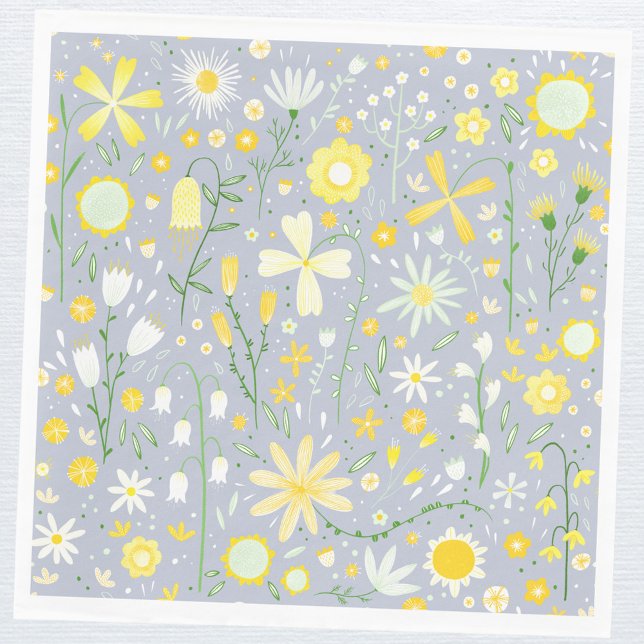 Söt Blue Botanical Wildblomma Blommigt Pappersservett (Pretty floral wildflower paper party napkin)