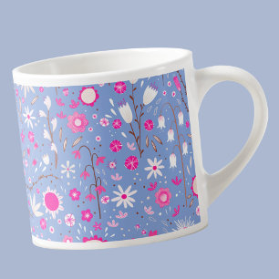 Söt Blue Botanical Wildblomme Blommigt Keepsaké Espressomugg