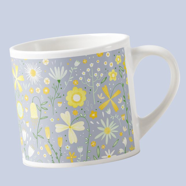 Söt Blue Botanical Wildblomme Blommigt Keepsaké Espressomugg (Blue and yellow floral espresso cup)