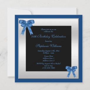 Söt Blue Bows & Silver Framed Birthday Inbjudningar