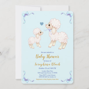 Söt Blue Boy Lamb Baby Shower-inbjudan Inbjudningar