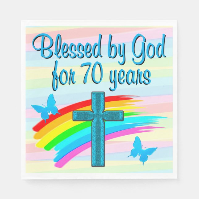 SÖT BLUE CHRISTIAN 70 BIRTHDAY PAPPRA NAPKINS PAPPERSSERVETT (Framsidan)