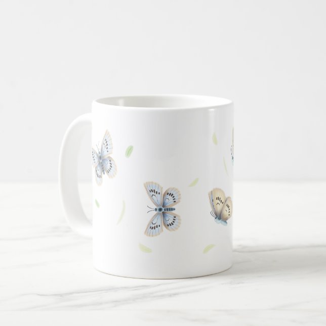 Söt Blue & Cream Butterflies in Flight Kaffemugg (Framsida vänster)