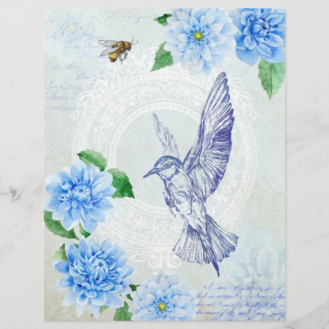 Söt Blue Dahlia & Hummingbird Scrapbook Papper (Framsida)