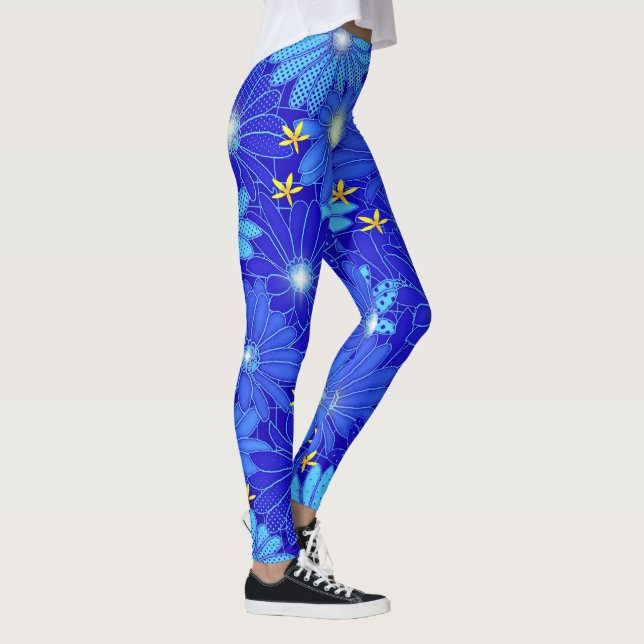 Söt Blue Daisy Mönster Leggings (Höger)