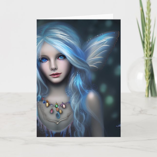 Söt Blue Eyed Fairy Mystical Art Kort (Framsida)