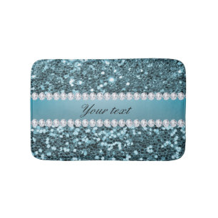 Söt Blue Faux Glitter och Diamonds Badrumsmatta