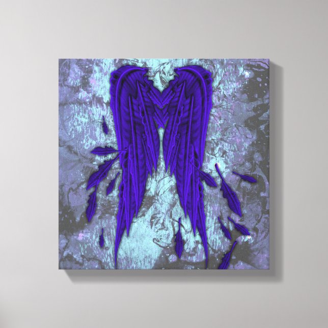 Söt Blue Feathers Angel Vingar Grunge Design Canvastryck (Framsida)