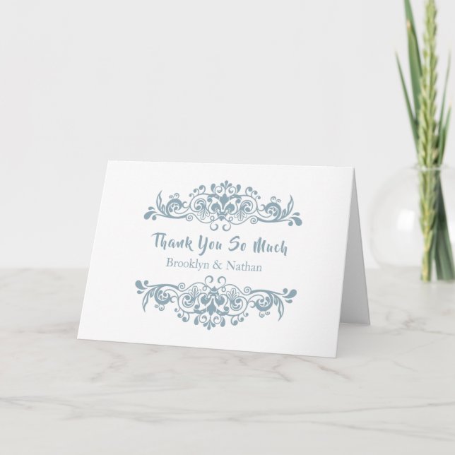 Söt Blue Flourish Tack Kort (Framsida)
