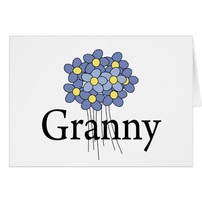 Söt Blue Flower Granny T-shirt Hälsningskort (Framsidan Horizontal)
