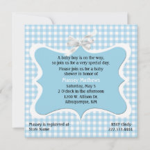 Söt Blue Gingham Anpassningsbar Baby Shower