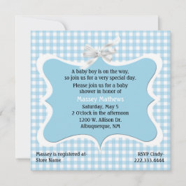 Söt Blue Gingham Anpassningsbar Baby Shower Inbjudningar