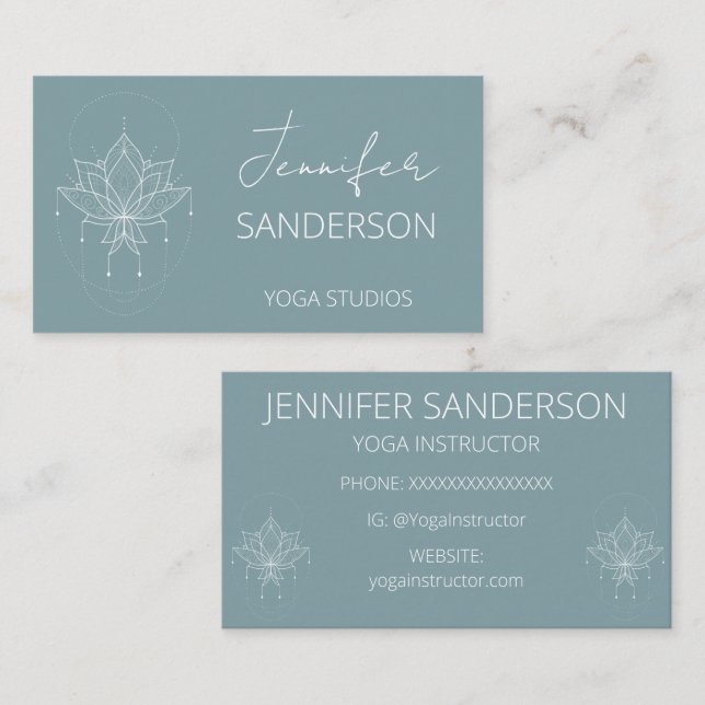Söt Blue Grönt Boho Blommigt Lotus Yoga Visitkort (Fram/baksida)