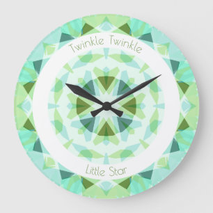 Söt Blue Grönt Twinkle Little Star Baby Nursery Stor Klocka