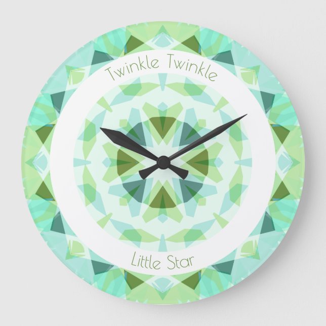 Söt Blue Grönt Twinkle Little Star Baby Nursery Stor Klocka (Framsida)