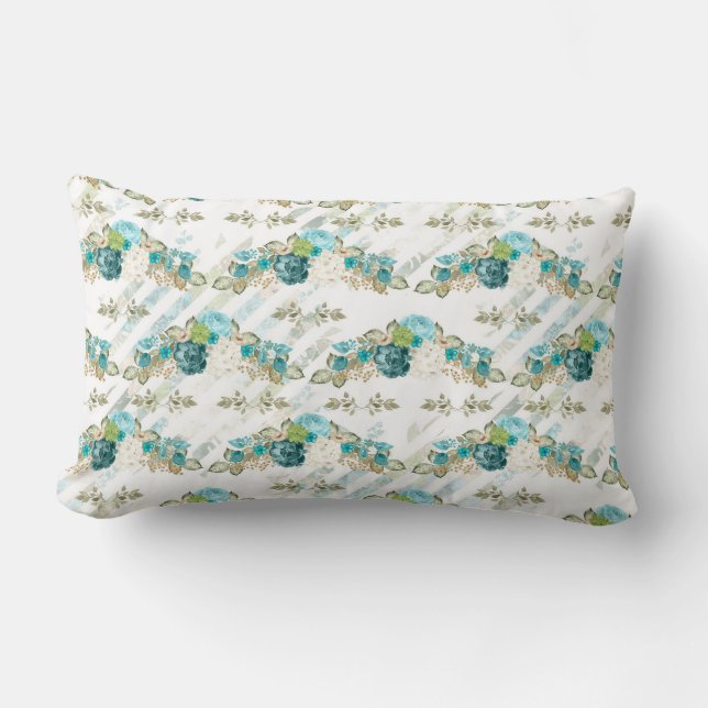 SÖT BLUE GRÖNT VITVATTENFÄRGFLÖDEN LUMBARKUDDE (Framsida)