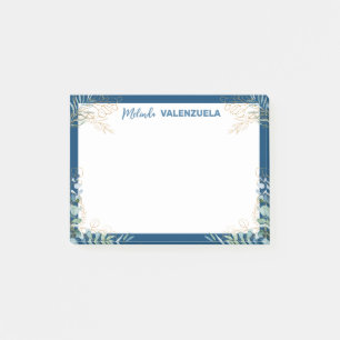 Söt Blue Guld Greenery Botanical Post-it Notes Block