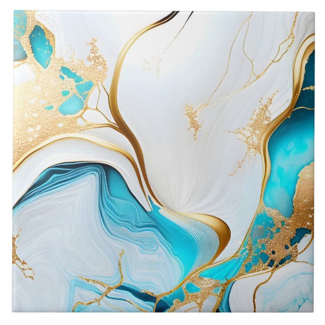 Söt Blue Guld White Marble Design Kakelplatta (Framsidan)