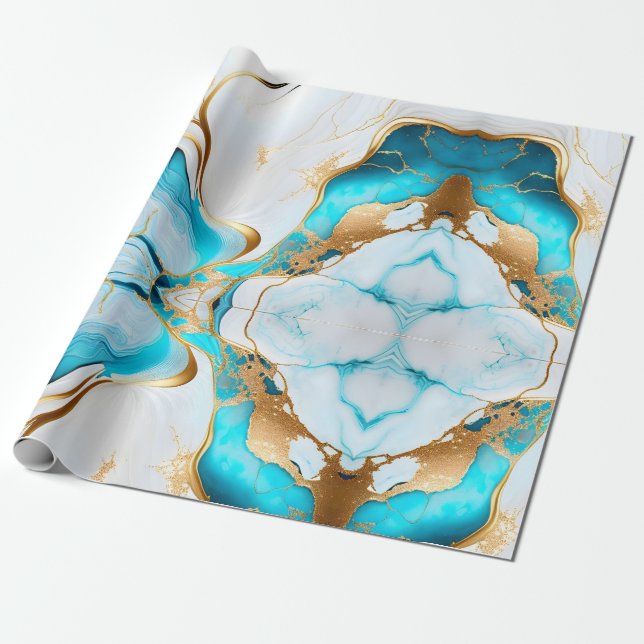 Söt Blue Guld White Marble Design Presentpapper (Utrullad)