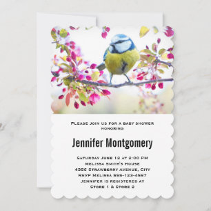 Söt Blue & Gult Bird på en Gren Baby Shower Inbjudningar