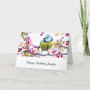 Söt Blue & Gult Bird på en Gren-födelsedag Kort