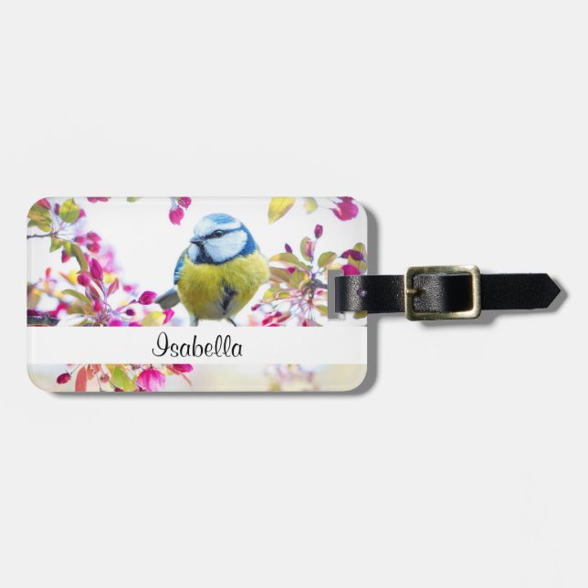 Söt Blue & Gult Bird på ett foto av Gren Bagagebricka (Horisontell Framsida)