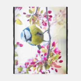 Söt Blue & Gult Bird på ett foto av Gren Fleecefilt