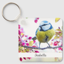 Söt Blue & Gult Bird på ett foto av Gren Nyckelring