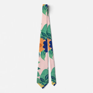 Söt Blue Gult blommigt och rosa av blad Slips