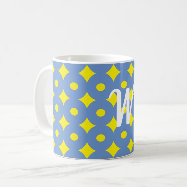 söt blue & gult mönster, mugg i monogram (Framsida vänster)