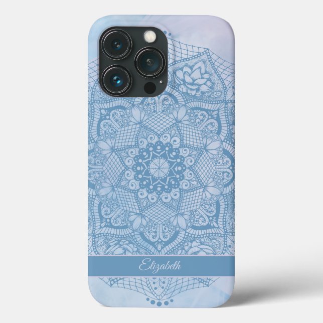 Söt Blue Helig Lotus Flower Blommar Mandala (Baksida)