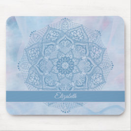 Söt Blue Helig Lotus Flower Blommar Mandala Musmatta