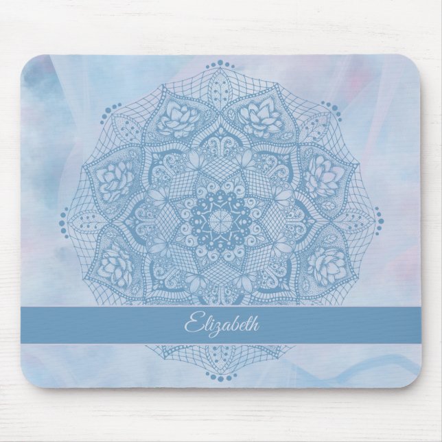Söt Blue Helig Lotus Flower Blommar Mandala Musmatta (Framsidan)
