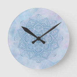 Söt Blue Helig Lotus Flower Blommar Mandala Rund Klocka