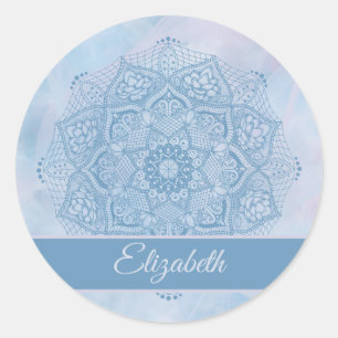 Söt Blue Helig Lotus Flower Blommar Mandala Runt Klistermärke