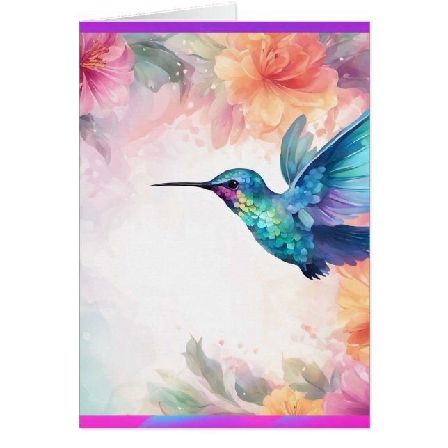 Söt Blue Hummingbird Greeting Card Hälsningskort (Framsidan)