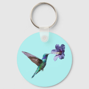 Söt Blue Hummingbird/Hibiscus Nyckelring