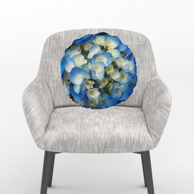 Söt Blue Hydrangea Blommigt Rund Kudde (In Situ Chair)